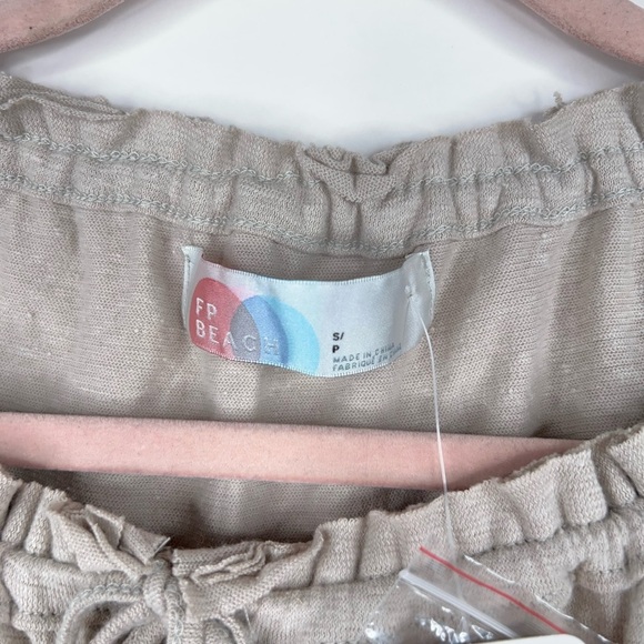 Free People Beach Cream Beige Oversized Blouse Boho Top Button Front Hemp New - Picture 7 of 12